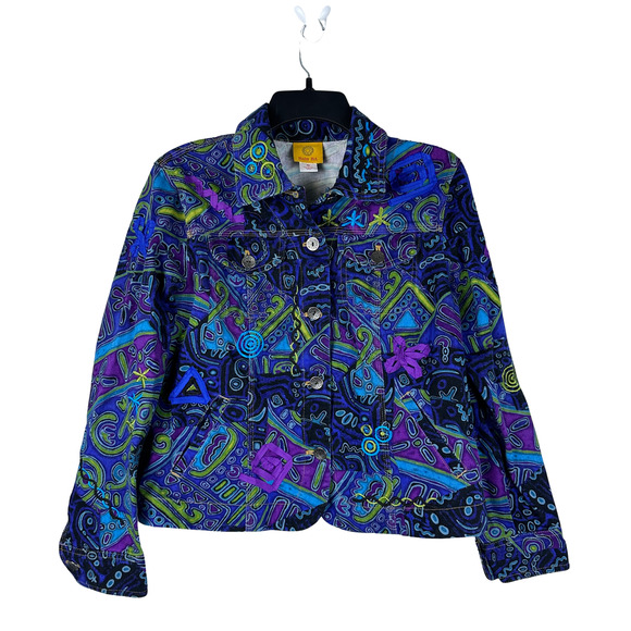 Ruby Rd. Denim Hippie Embroidered Colorful Button Up jacket Vintage‎ Size 10 - Picture 1 of 7